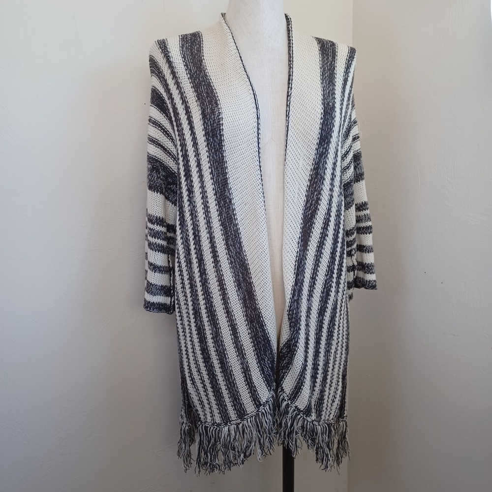 Wooden Ships Paola Buendia Striped Fringe Cardigan Sweater Women's XS S - Picture 6 of 10